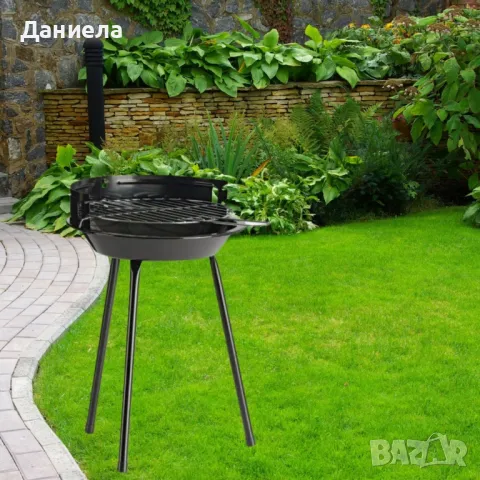 Кръгла скара на дървени въглища LANDMANN, мобилна скара на дървени въглища 