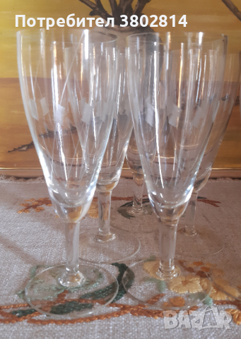 6 гравирани кристални чаши за вино/ шампанско, снимка 5 - Чаши - 44685400