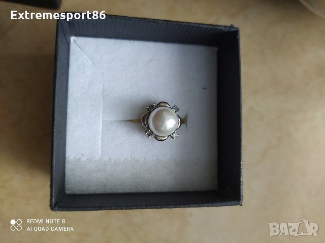 Златен пръстен с перла и диаманти, снимка 7 - Пръстени - 30326331