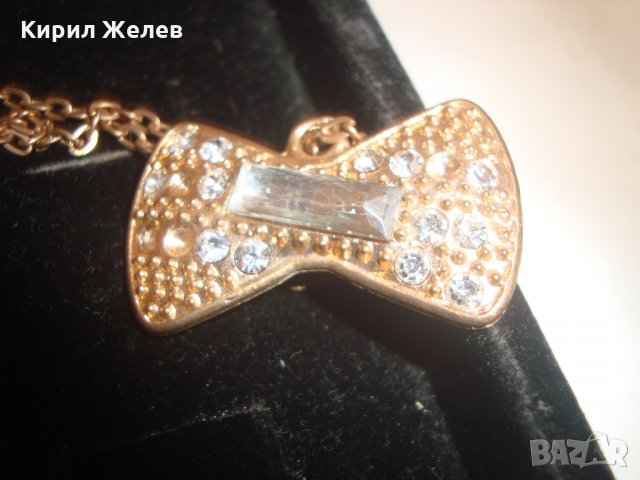 РЕТРО ПОЗЛАТЕН МЕДАЛЬОН ПАПИЙОНКА с ФАСЕТ КРИСТАЛИ и ВЕРИЖКА 3330, снимка 6 - Колиета, медальони, синджири - 30580792