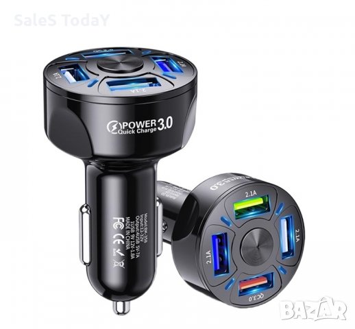 Зарядно за кола, USB, 12V/ 24V, 4 порта Quick Charge 3, снимка 2 - Аксесоари и консумативи - 34523471