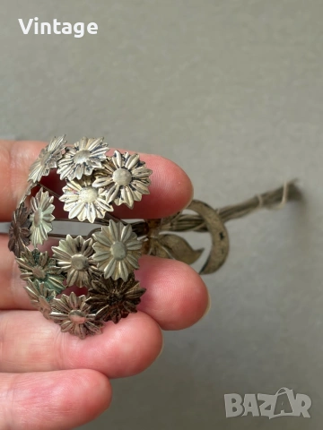 Старинен сребърен букет с маргаритки , снимка 2 - Колекции - 54318590