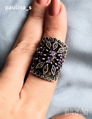 Два различни броя / Винтидж сребърен пръстен с Морганити и Аметисти / проба 925 , снимка 17 - Пръстени - 40455917