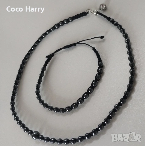 Комплект гривна и чокър с Хематит,ръчна изработка , снимка 4 - Бижутерийни комплекти - 53018175