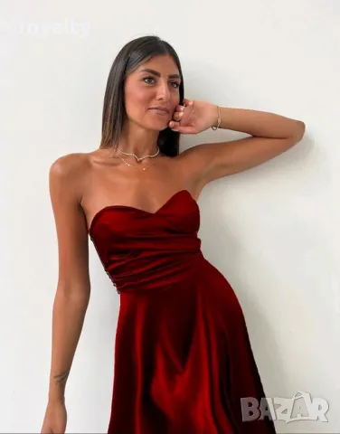 Сатенена рокля в бордо