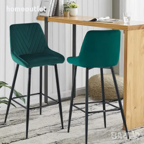 ПРОМОЦИЯ Бар стол с облегалка и дамаска от кадифе, височина 104см, к-т от 2бр - C-U-BS-B0304GR, снимка 5 - Столове - 49099682