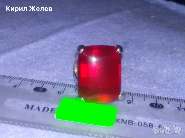 ВЕЛИКОЛЕПЕН ПОСРЕБРЕН МЕДЕН КЛАСИЧЕСКИ МОДЕЛ ПРЪСТЕН с ПООЛИРАН ПРОЗИРЕН ЧЕРВЕН МИНЕРАЛ КАМЪК 36985, снимка 4 - Пръстени - 39715049