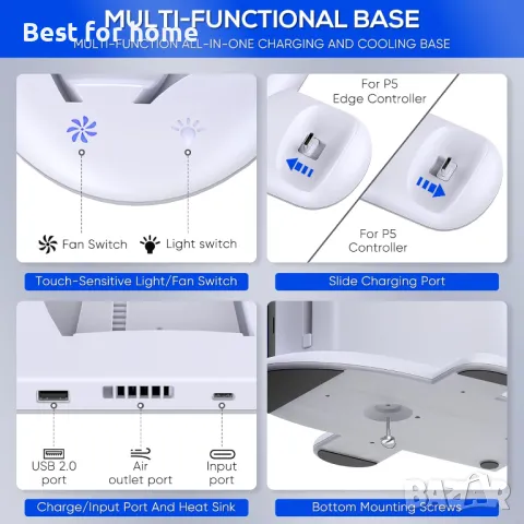 Зарядна станция FASTSNAIL с вентилатор за охлаждане само за PS5 Slim конзола, снимка 6 - Друга електроника - 50175166