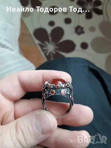 Сребърен масивен пръстен ръчна изработка с огромен карнеол, снимка 15 - Пръстени - 48031419