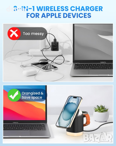 JoyGeek 3 в 1 магнитна безжична станция за зареждане 18W,съвместима с iPhone 15/14/13/12,Apple Watch, снимка 6 - Безжични зарядни - 44570247