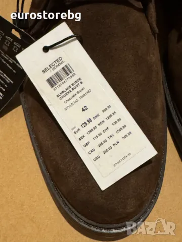 (-60%) Мъжки боти естествен велур Selected Homme, Кафяв, 42, снимка 4 - Мъжки боти - 48523913