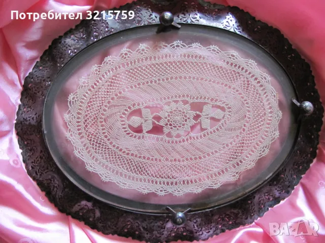Арт деко метален поднос със стъкло 35х28см., снимка 4 - Антикварни и старинни предмети - 49434152
