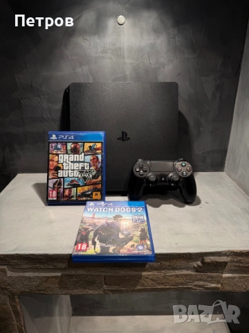 КАТО ЧИСТО НОВ Ps4 1TB + GTA 5 + Watch Dogs 2 + F1