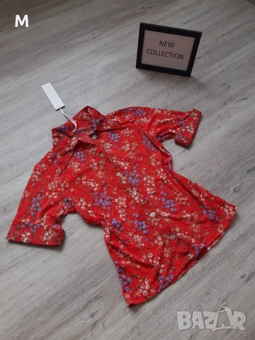 Нова колекция уникална червена риза на цветя с къс ръкав на намаление