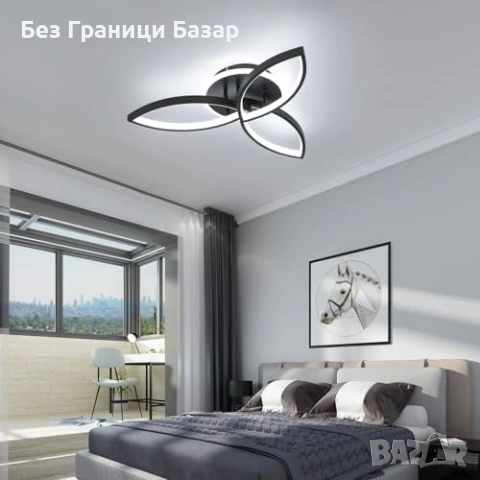 Нова Модерна LED таванна лампа Clover 50см 4480lm с App контрол дистанционно черна димируема, снимка 4 - Лед осветление - 54272381