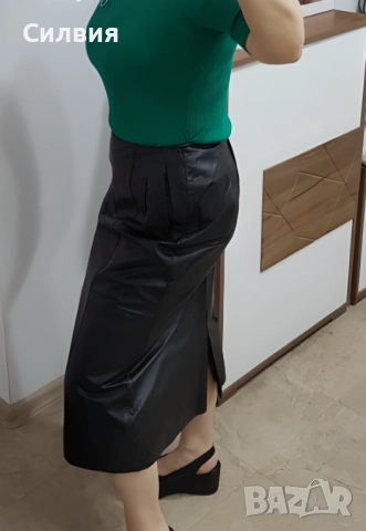 Дълга кожена пола телешка истинска естествена кожа 42 номер M-L размер, снимка 2 - Поли - 52409692