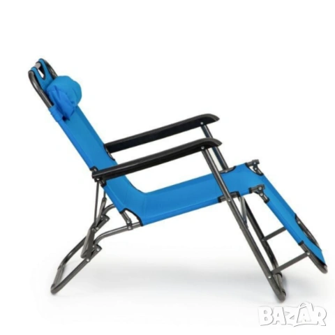 Сгъваем син шезлонг. , снимка 2 - Градински мебели, декорация  - 54316485