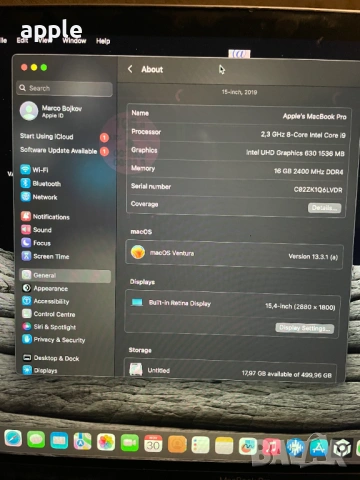 15" 8-core MacBook Pro А1990 Touch/Mid-2019/-i9/16GB RAM/512GB SSD, снимка 8 - Лаптопи за работа - 54164402