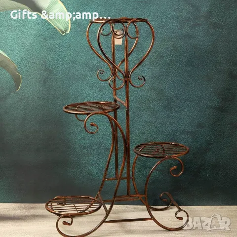 Метален цветарник за 4 саксии, снимка 2 - Други - 49501919
