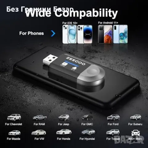 Нов Безжичен CarPlay & Android Auto адаптер ESSGOO 2-в-1, USB/Type-C, снимка 7 - Друга електроника - 47588653
