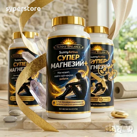 SunnyActive Супер Магнезий+ 3 опаковки - бисглицинат, 10 съставки, 3 x 60 капсули веган