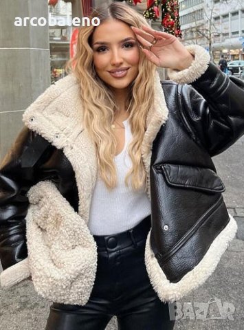 Дамско мотоциклетно късо темпераментно кожено палто с висока яка, снимка 3 - Якета - 44307223