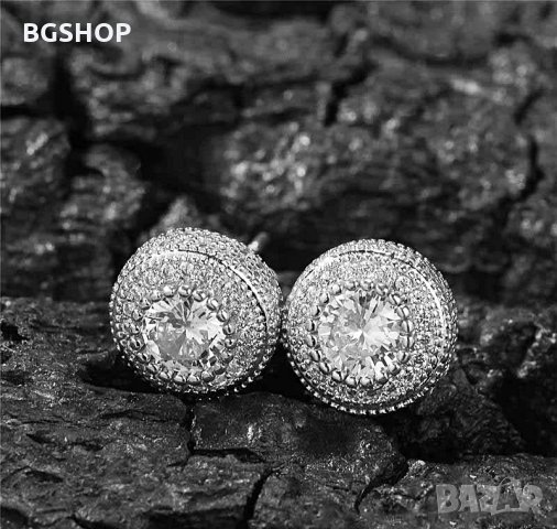Bling Bling Хип Хоп - Обеци с камъни - Silver, снимка 5 - Обеци - 30238638