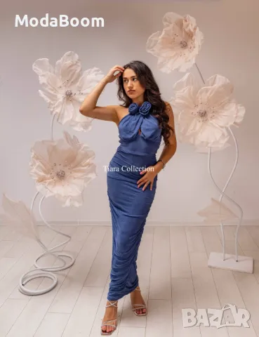 Официална синя рокля с ефектни рози , снимка 8 - Рокли - 48076116