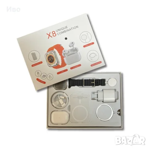 Комплект 8 в 1 X8 Smartwatch + слушалки + аксесоари – 35 €, снимка 2 - Смарт часовници - 56047694