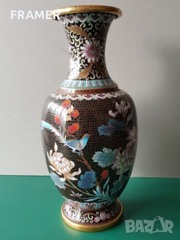 Прекрасна 19ти век Китайска Емайл Клазоне бронзова ваза, снимка 3 - Вази - 31459982