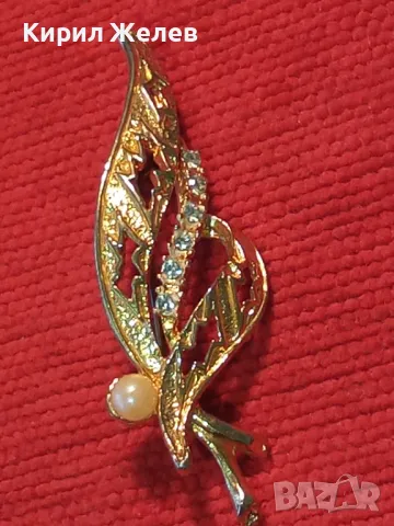 ИЗЯЩНА ФЛОРАЛНА РЕТРО АРТ СТИЛ ПОЗЛАТЕНА БРОШКА с ИСКРЯЩИ КРИСТАЛИ и ПЕРЛИЧКА 42076, снимка 8 - Други - 48734312