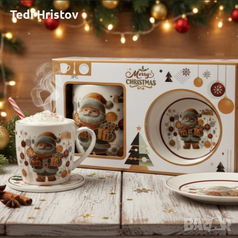 Коледна керамична чаша с капак и лъжица – уют за всяка сутри, снимка 2 - Коледни подаръци - 52588869