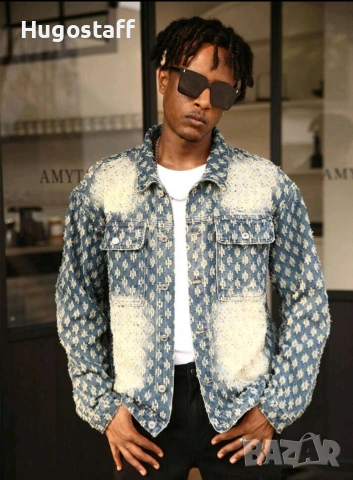 Ново мъжко карго дънково яке риза Street Style накъсан вид овърсайз изтъркано деним памук ХХЛ, снимка 3 - Якета - 53093833