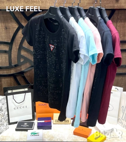 Дамска Памучна Тениска - Розова ⚜️ Guess 