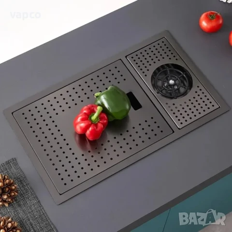 Черна мини мултифункционална кухненска мивка с капак, снимка 9 - Мивки - 51358538