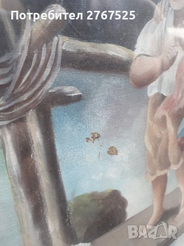 Стара Рисувана Картина на платно в перспектива Ангел пазител на децата, снимка 6 - Колекции - 42192914