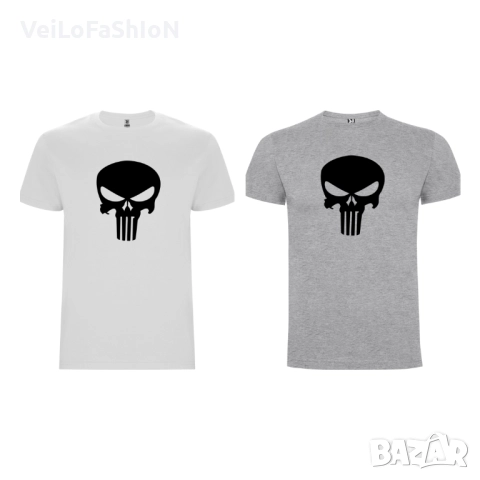 Нова мъжка тениска с Череп - The Punisher в сив или бял цвят