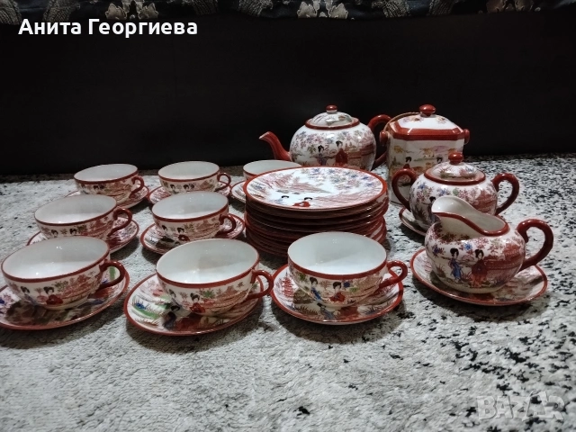 Японски порцеланов сервиз ръчна изработка , снимка 2 - Антикварни и старинни предмети - 53941802
