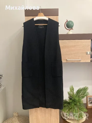 Дълъг черен елек Massimo Dutti – 80% вълна, размер S, снимка 6 - Елеци - 56439638