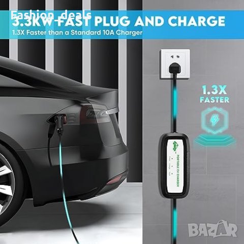 Нов Водоустойчив EV Заряден Кабел  за кола FNRIDS, 3.3KW, LED Индикатори, 6м, снимка 8 - Аксесоари и консумативи - 42827187