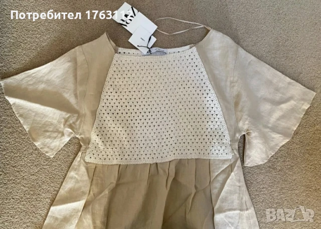 Zara дамска ленена рокля с бродерия, S-M размер , снимка 2 - Рокли - 50457967