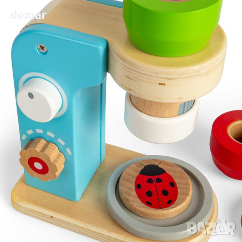 Bigjigs Toys Дървена играчка микроскоп от 14 части с 3 лещи, образователна играчка за малки деца, снимка 3 - Образователни игри - 44737638