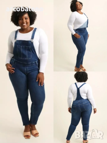 Моден дамски дънков гащеризон Plus size