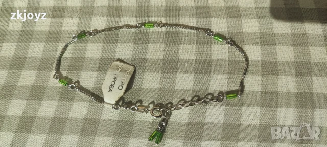 НОВА СРЕБЪРНА ГРИВНА ЗА КРАК  ЗЕЛЕНИ ЕЛЕМЕНТИ 2.2 ГРАМА/ ПРОБА 925, снимка 2 - Гривни - 51163963