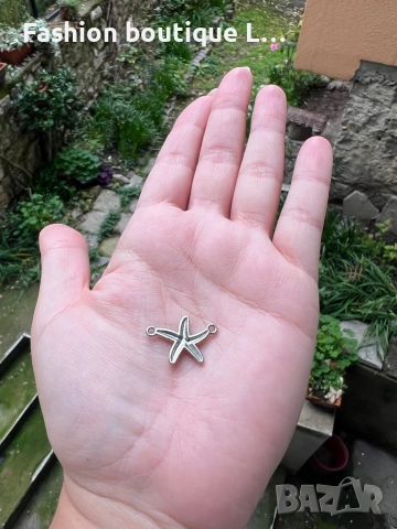 Висулка за гривна сребриста морска звезда с блестящи камъчета ❤️, снимка 3 - Други - 52412511