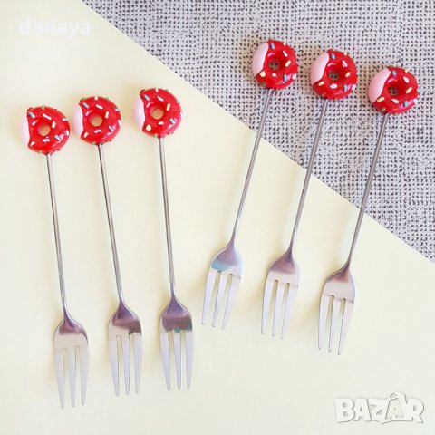 1625 Парти десертни вилички с декорация поничка кексче, 6 броя в комплект