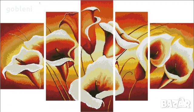 гоблен-триптих  "КРАЛСКИ КАЛИ" Д45 - размери 72*42 см,; 22 цвята; шев 1:1, снимка 1