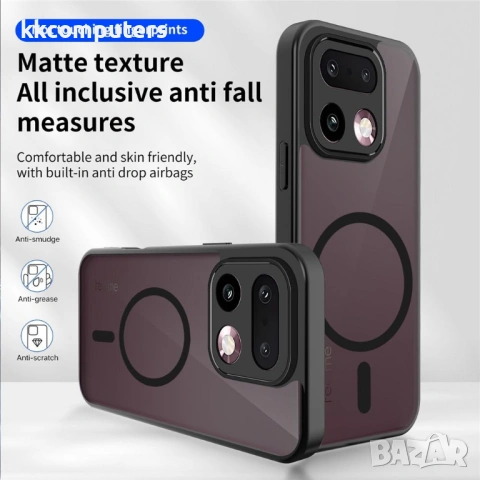 Магнитен Матов Калъф за Realme 16 Pro 5G - PC+TPU, 1.5mm защита, Airbag, Черен, снимка 3 - Калъфи, кейсове - 54148712