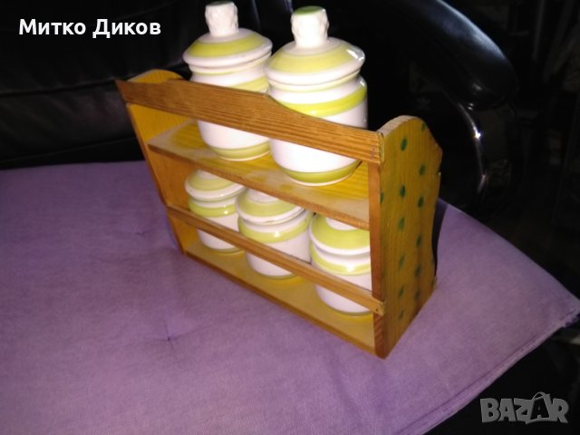 Сервиз за подправки порцелан 5бр. на дървена стойка 22х17х7.5см от соца Н-95мм и фи-6см, снимка 10 - Сервизи - 44391687