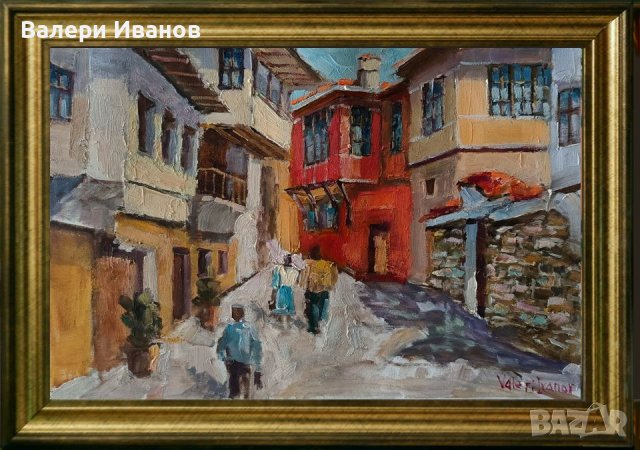 Авторска картина, "Старият град на Пловдив", масло на платно, размер 50 х 35 см., снимка 1